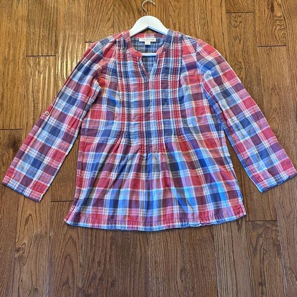 Coldwater creek pink plaid pintuck flannel popover blouse size small - Picture 6 of 10
